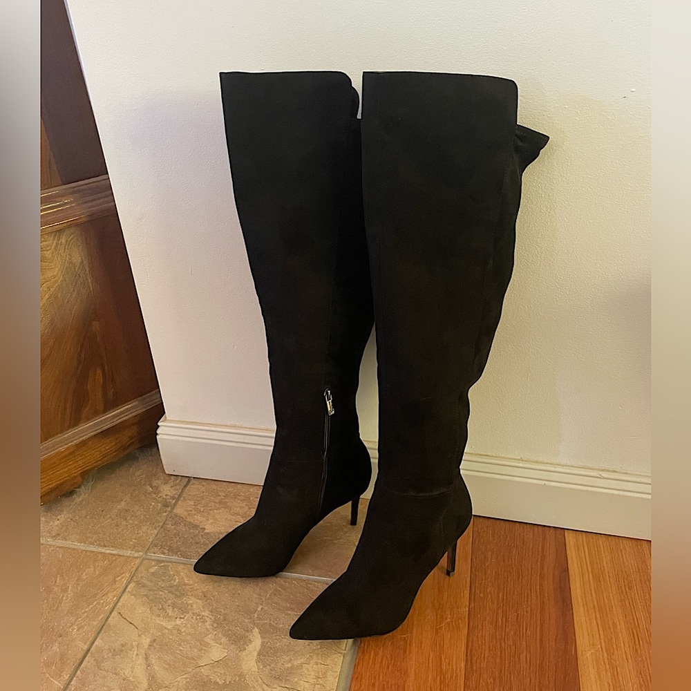 Jessica Simpson over the knee black faux suede stiletto pointed toe boots